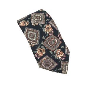 Hatfield House Mens Necktie 100% Silk Black Floral Tie - 62.75" x 3.75"